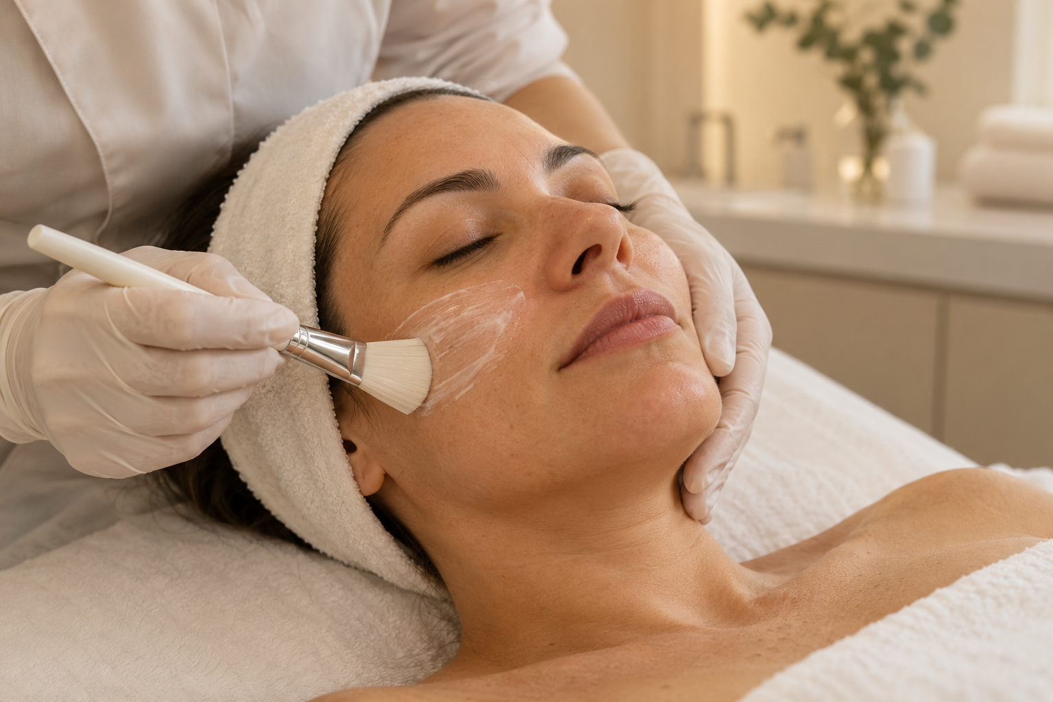 Cena ilustrativa de um cuidado facial suave em ambiente acolhedor
